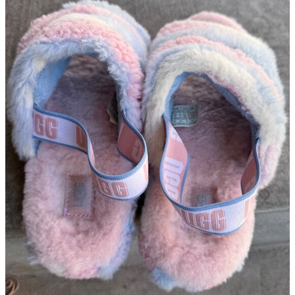 UGG W FLUFF YEAH SLIDE Slippers Cali Collage Women's 6 Pink Blue White Stripe - Picture 8 of 11